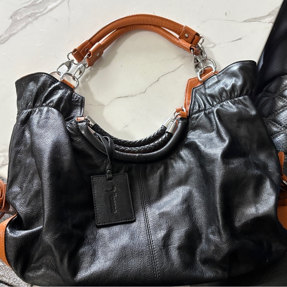 Chic Black and Tan Leather Shoulder Bag